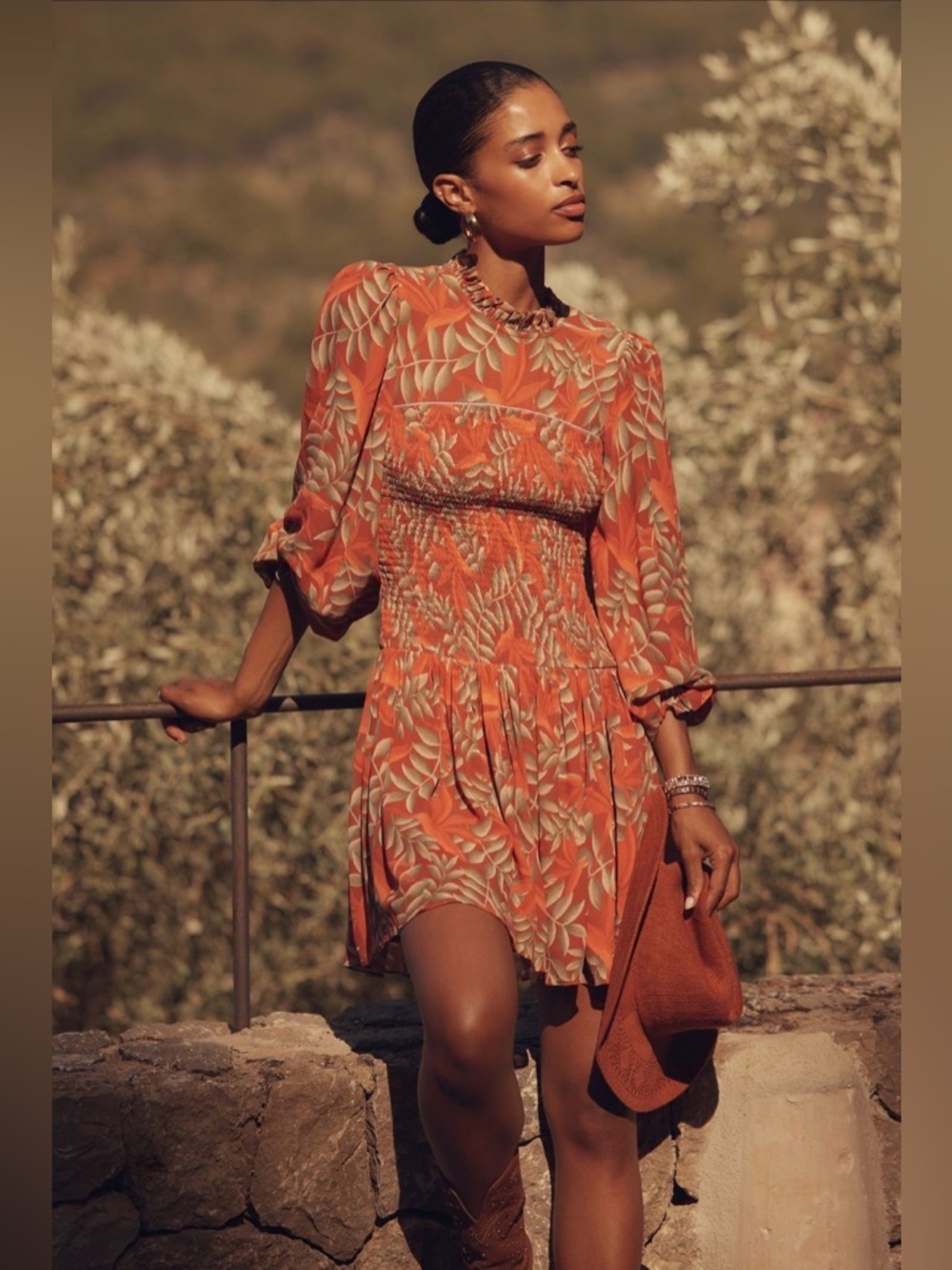 Farm Rio × Anthropologie Long-Sleeve Printed Mini Dress NWT